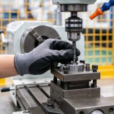 Worker's hand trying to fix industrial machine from vibrating